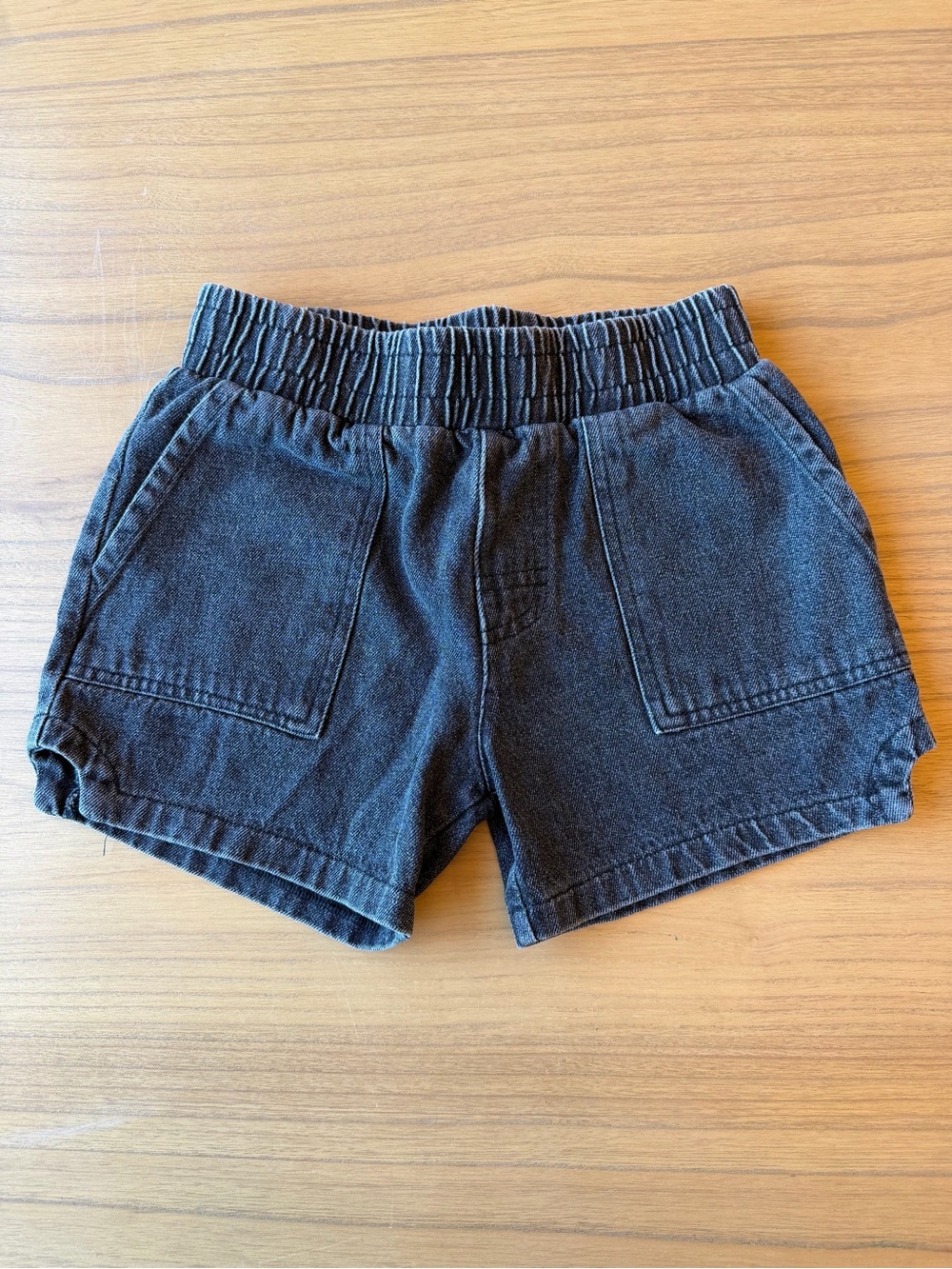 Tiny Whales Boys Black Denim Shorts Size 6 Elastic Waist Cotton Casual